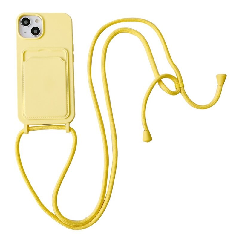 Silikonskal Kortfack + Halsband iPhone 14 gul - Mobilskal
