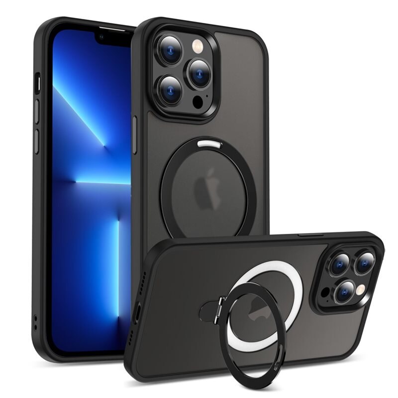 Hybridskal Magnetic Ring iPhone 12/iPhone 12 Pro Svart - Snyggt skal med utfällbar magnetisk ring