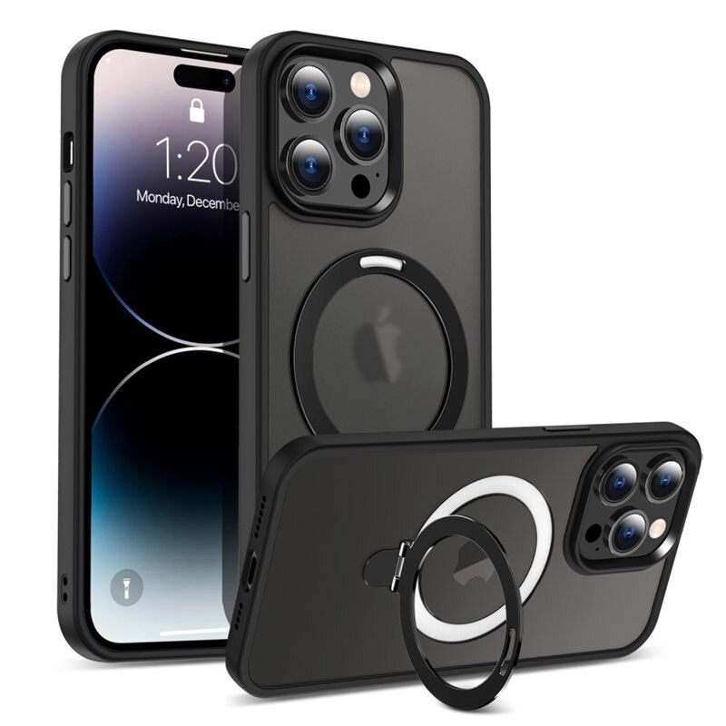 Hybridskal MagSafe Ring iPhone 15 Pro Max Svart - Snyggt skal med utfällbar magnetisk ring
