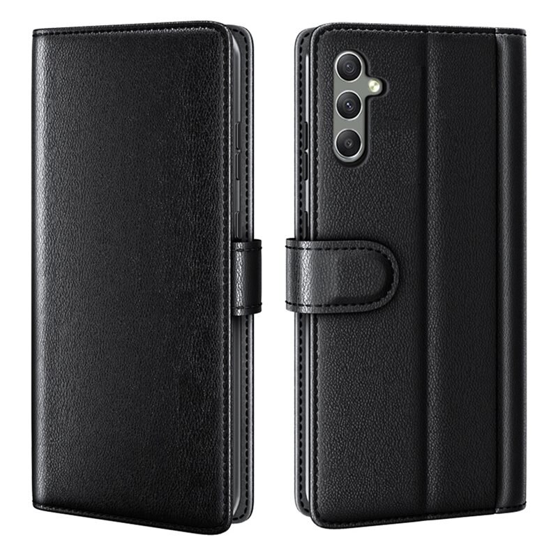 Äkta Läderfodral Samsung Galaxy A24 Svart - Stilrent plånboksfodral med plats för sedlar och kort