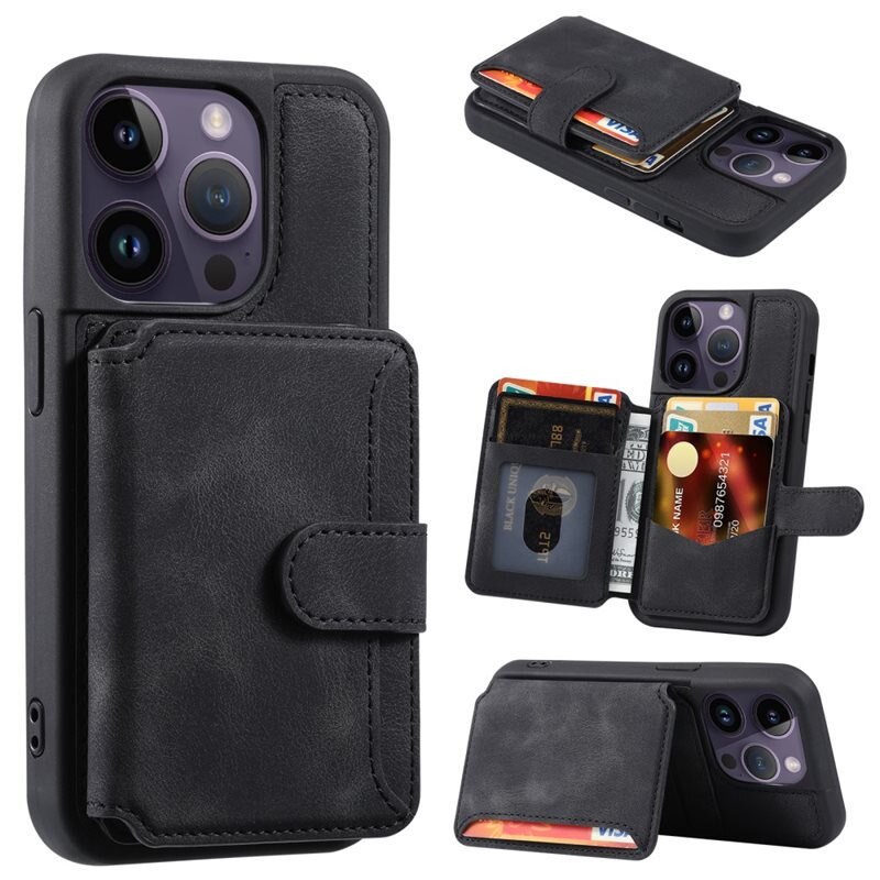 Skal Multi-slot RFID-skydd iPhone 12 Pro Max svart - Mobilskal med integrerad RFID plånbok