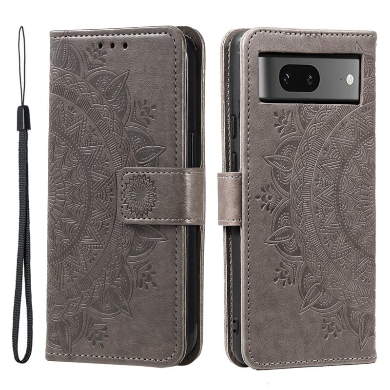 Läderfodral Mandala Google Pixel 8 grå - Mobilväska Dam - Mobilfodral