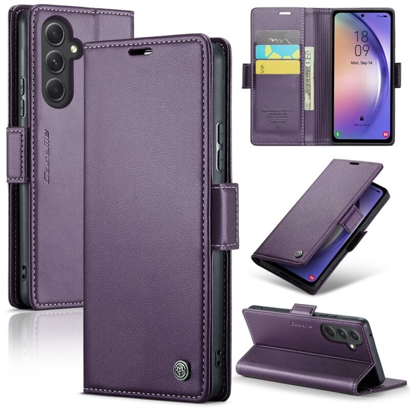 CaseMe Slim Plånboksfodral RFID-skydd Samsung Galaxy A54 Lila - Tunt mobilfodral med plånbok och RFID-skydd