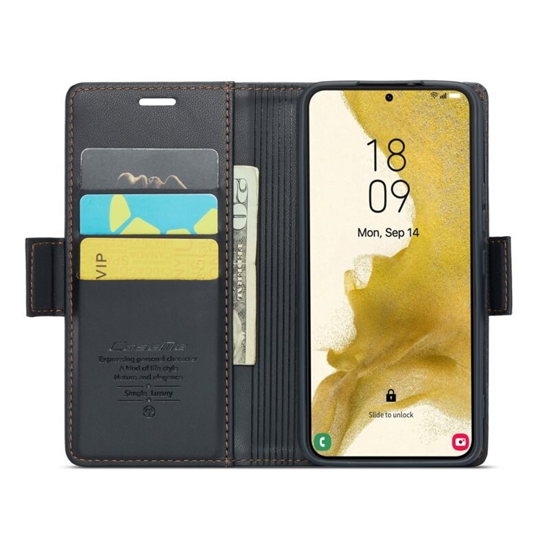 CaseMe Slim Plånboksfodral RFID-skydd Samsung Galaxy S22 Plus svart