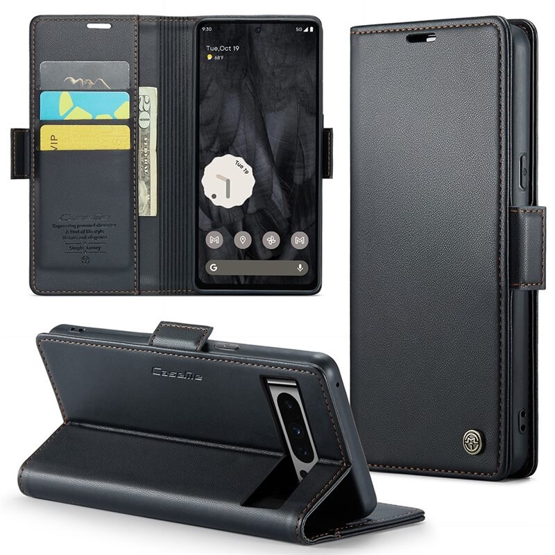 CaseMe Slim Plånboksfodral RFID-skydd Google Pixel 8 Pro Svart - Tunt mobilfodral med plånbok och RFID-skydd