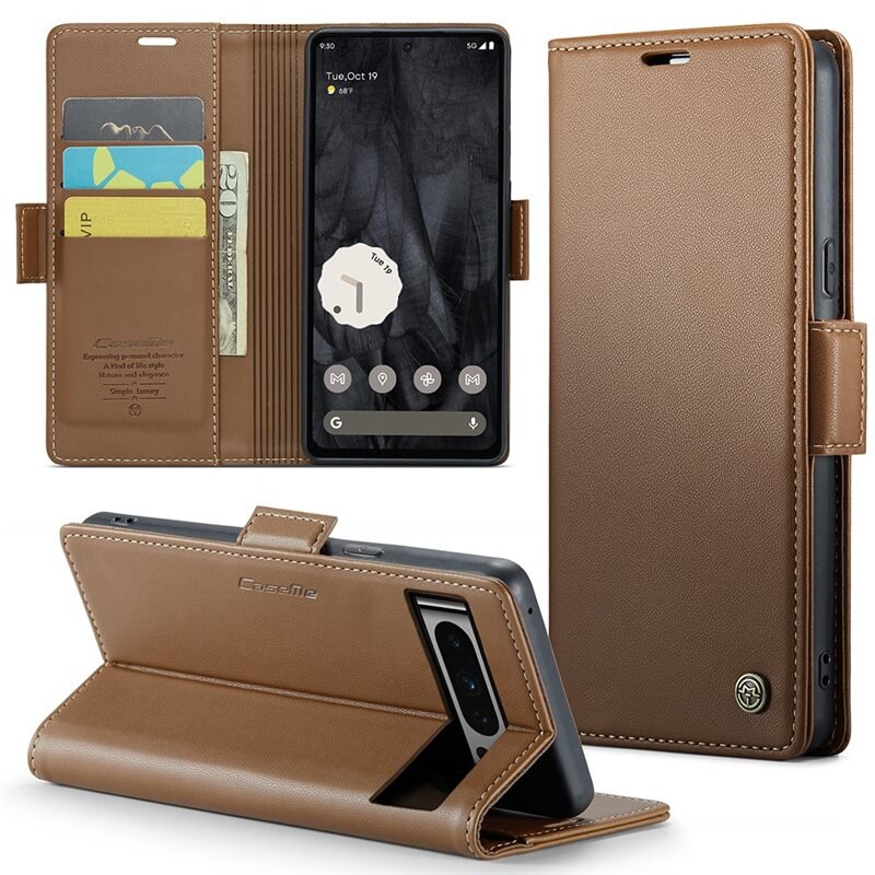 CaseMe Slim Plånboksfodral RFID-skydd Google Pixel 8 Pro Brun - Tunt mobilfodral med plånbok och RFID-skydd