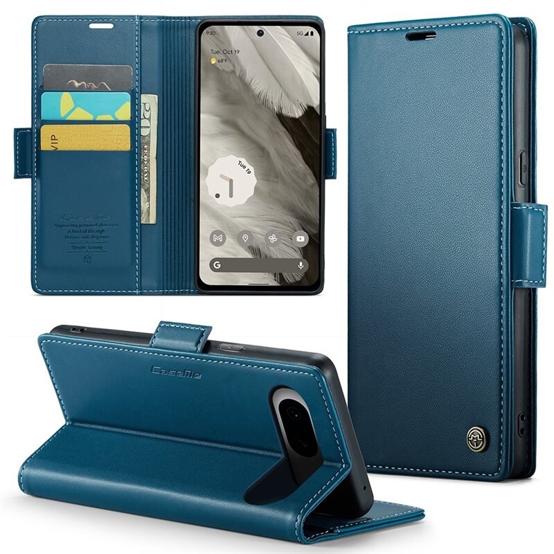 CaseMe Slim Plånboksfodral RFID-skydd Google Pixel 8 Blå - Tunt mobilfodral med plånbok och RFID-skydd