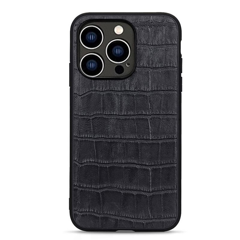 Läderskal Krokodil iPhone 15 Pro svart - Mobilskal i läder