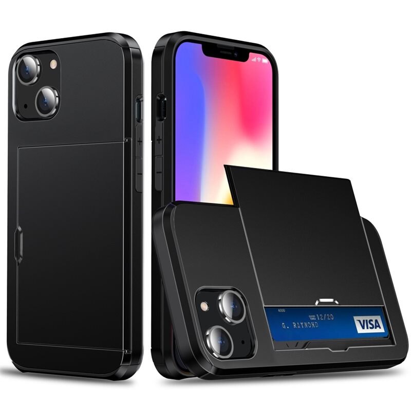 Skal Kortfack iPhone 15 Plus Svart - Mobilskal med korthållare