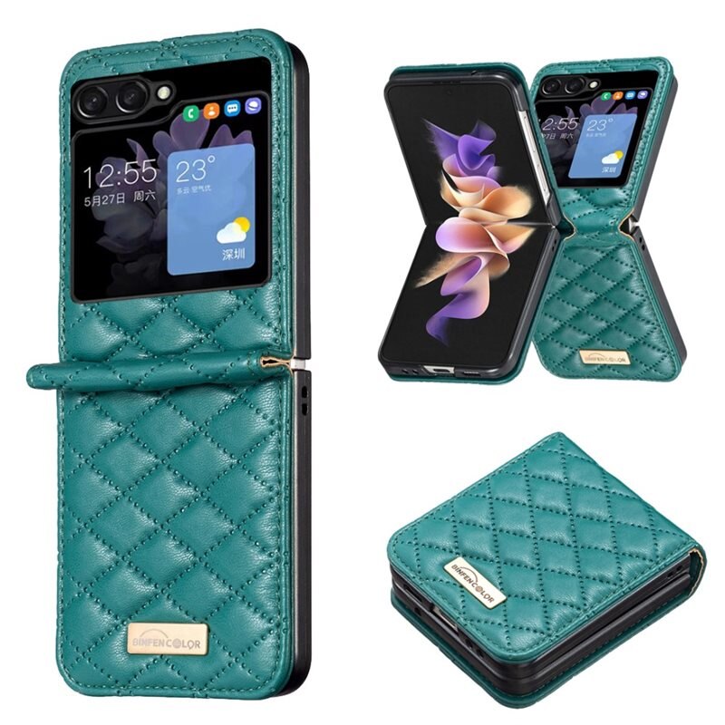 Fodral Samsung Galaxy Z Flip 5 Quilted grön - Plånboksfodral i snygg design