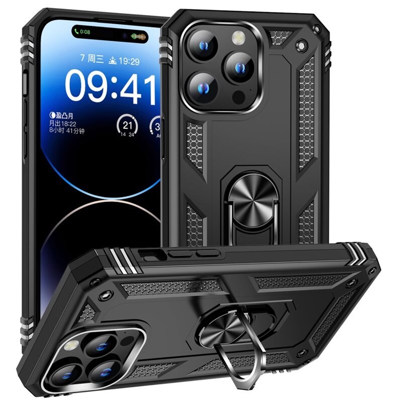 Hybridskal Tech Ring iPhone 15 Pro Max svart - Coolt skal med greppring