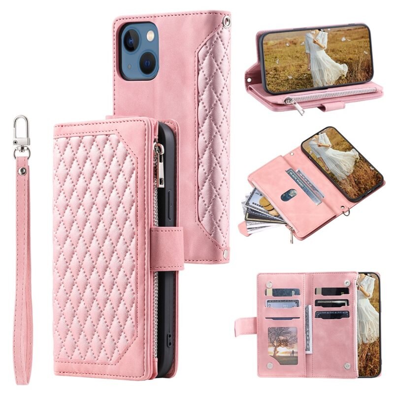 Plånboksväska iPhone 15 Quilted Rosa - Mobilväska Dam