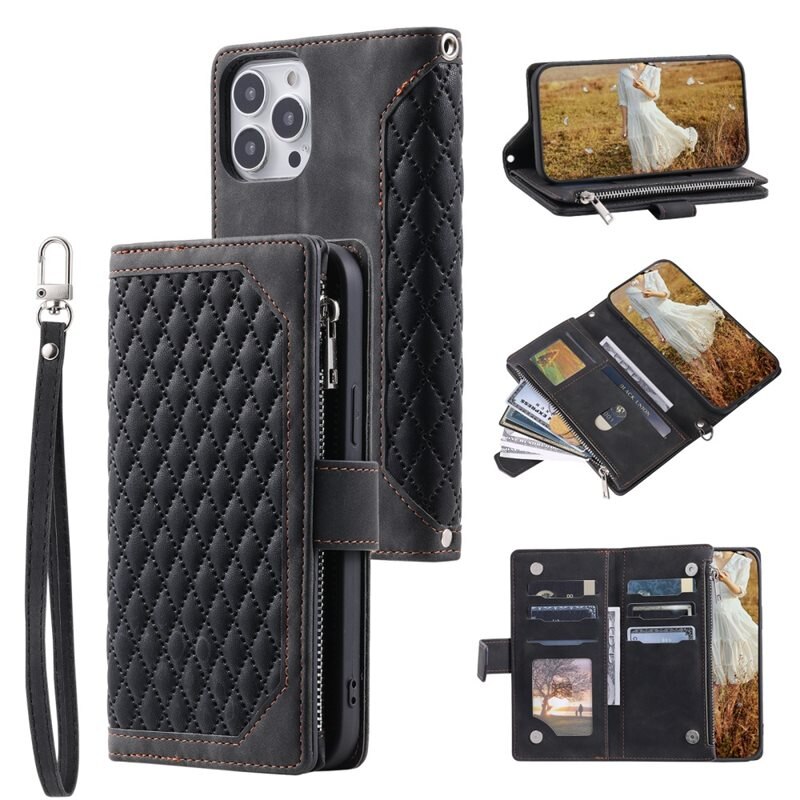 Plånboksväska iPhone 15 Pro Quilted Svart - Mobilväska Dam