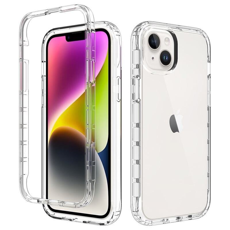 Heltäckande Skal iPhone 15 Plus Genomskinlig - Heltäckande mobilskal i två lager