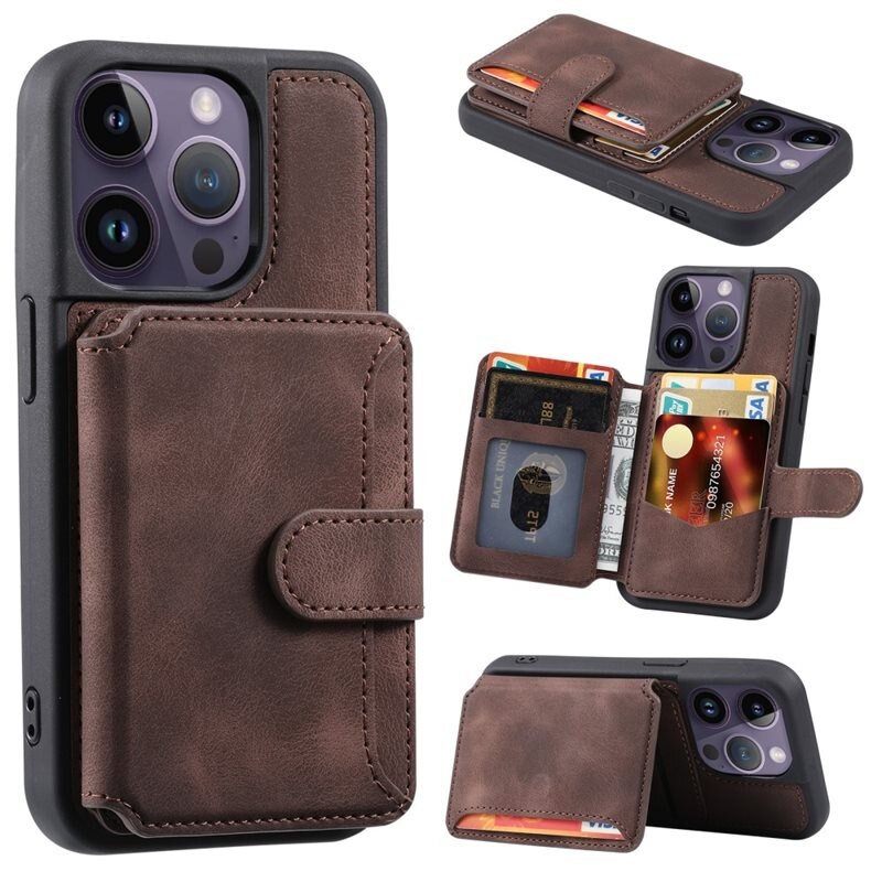 Skal Multi-slot RFID-skydd iPhone 15 Pro Max brun - Mobilskal med integrerad RFID plånbok