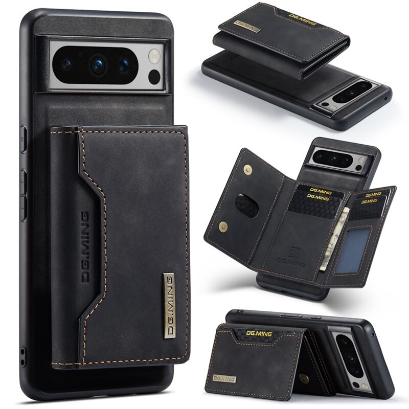 DG.MING Magnetic Card Slot Case Google Pixel 8 Pro Svart - Stilrent läderskal med avtagbar plånbok och stativfunktion