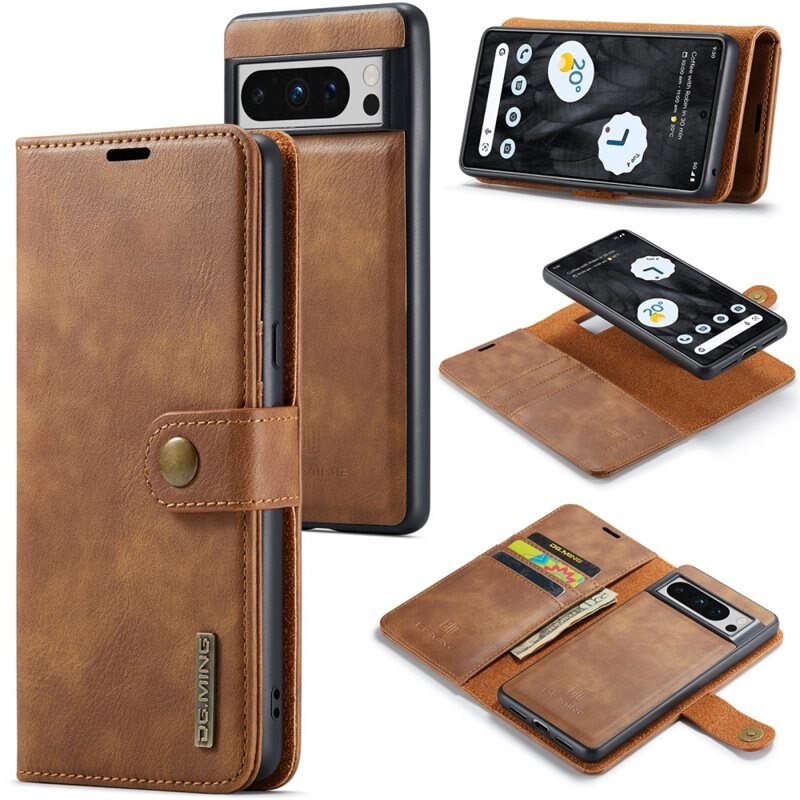 DG.MING Magnet Wallet Google Pixel 8 Pro Cognac - Stilrent läderfodral med avtagbart magnetiskt skal