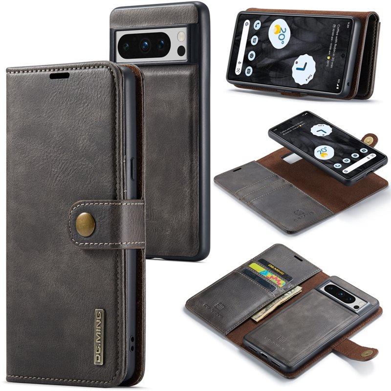 DG.MING Magnet Wallet Google Pixel 8 Pro Brown - Stilrent läderfodral med avtagbart magnetiskt skal