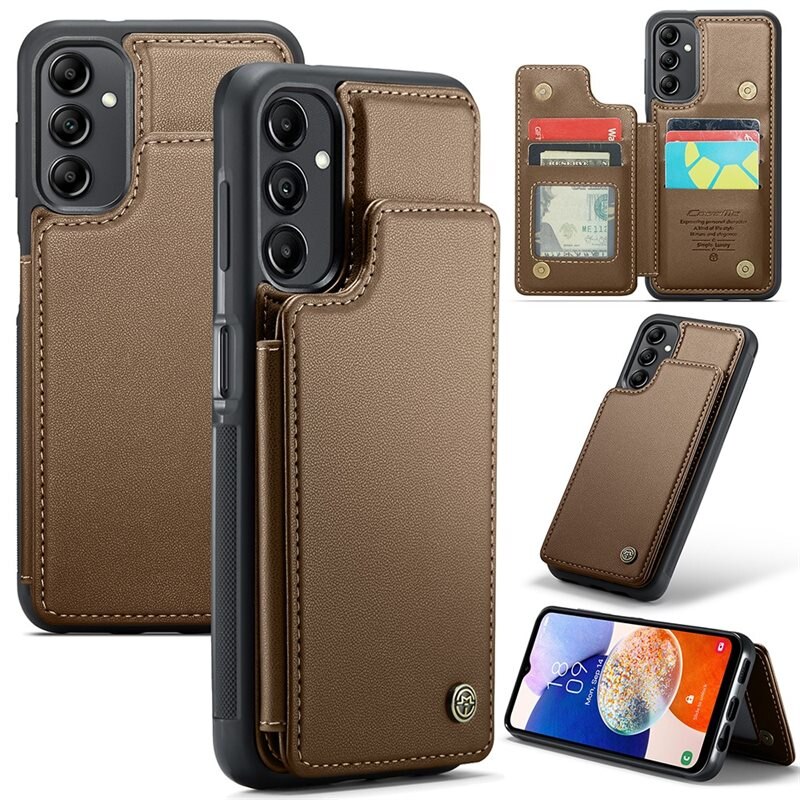 CaseMe Plånboksskal RFID-skydd Samsung Galaxy A14 brun