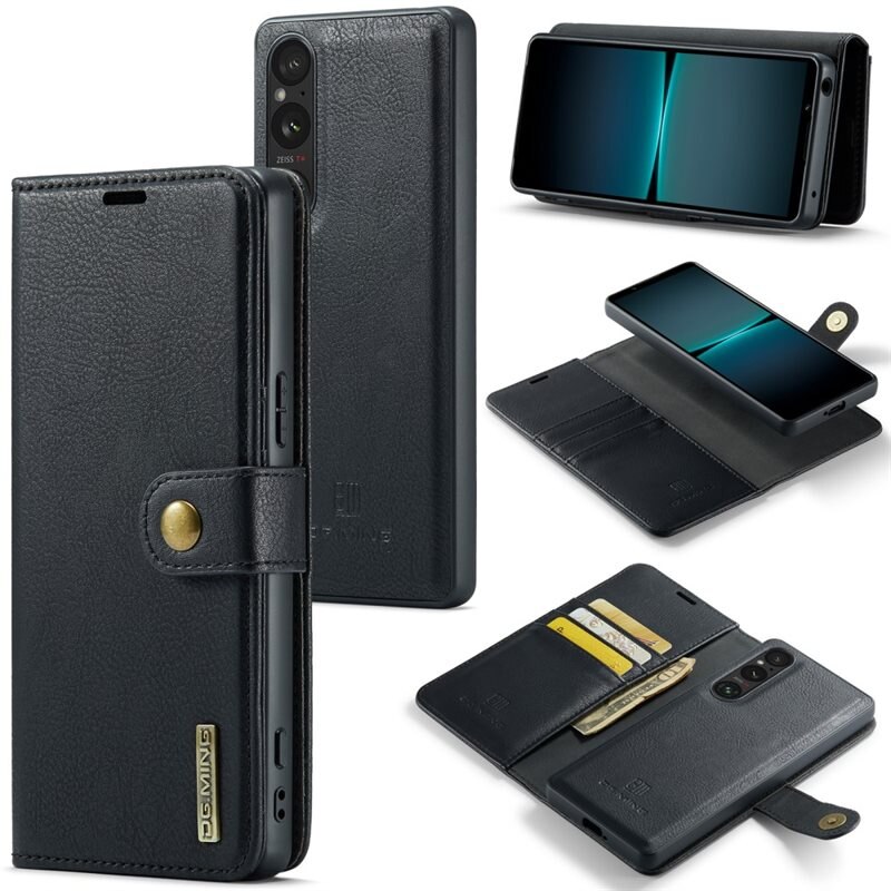 DG.MING Magnet Wallet Sony Xperia 1 V Black - Stilrent läderfodral med avtagbart magnetiskt skal