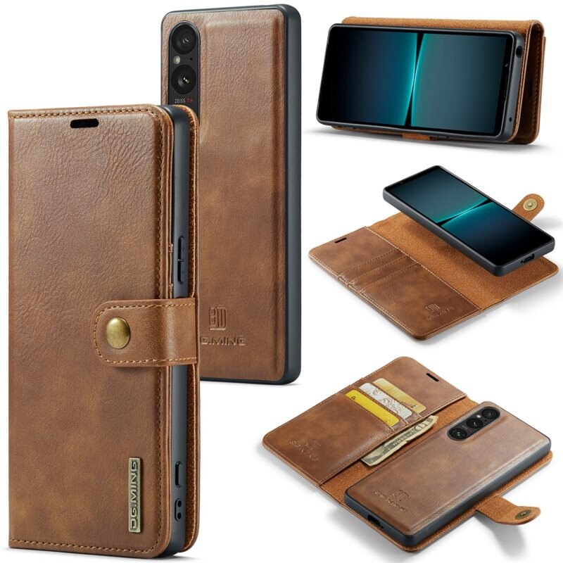 DG.MING Magnet Wallet Sony Xperia 1 V Cognac - Stilrent läderfodral med avtagbart magnetiskt skal