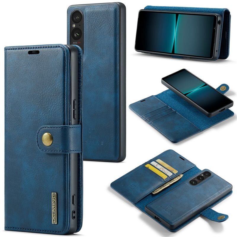 DG.MING Magnet Wallet Sony Xperia 1 V Blue - Stilrent läderfodral med avtagbart magnetiskt skal