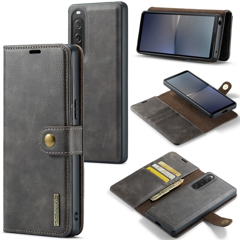 DG.MING Magnet Wallet Sony Xperia 10 V Brown - Stilrent läderfodral med avtagbart magnetiskt skal