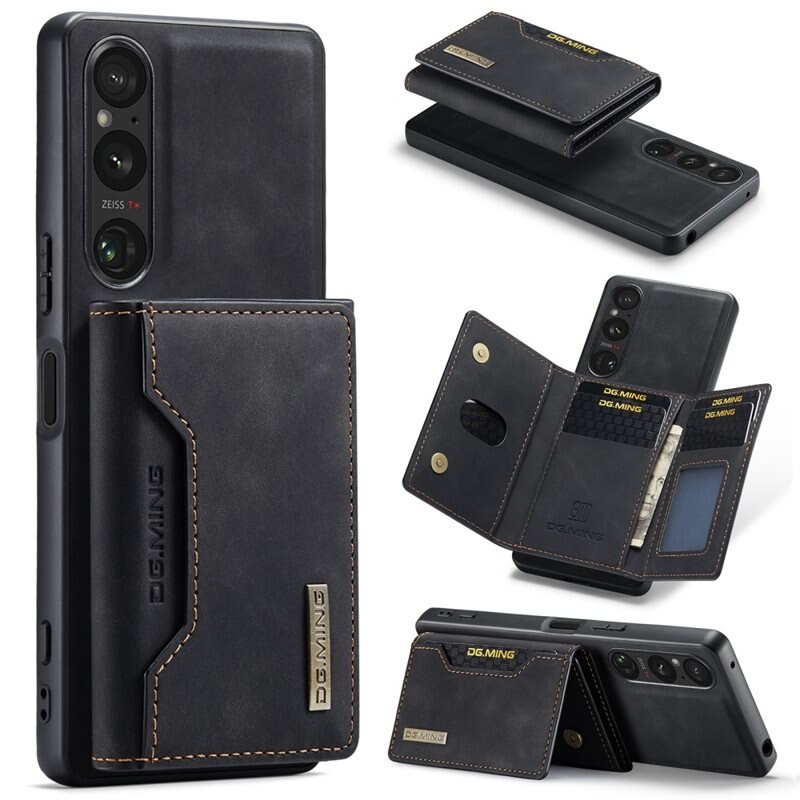 DG.MING Magnetic Card Slot Case Sony Xperia 1 V Svart - Stilrent läderskal med avtagbar plånbok och stativfunktion