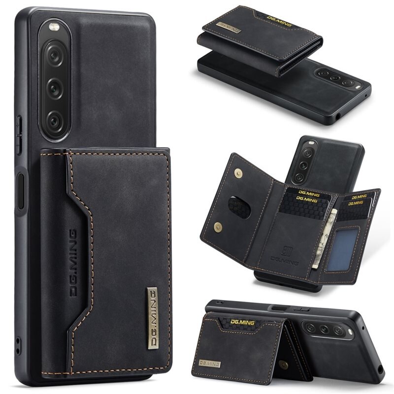 DG.MING Magnetic Card Slot Case Sony Xperia 10 V Svart - Stilrent läderskal med avtagbar plånbok och stativfunktion