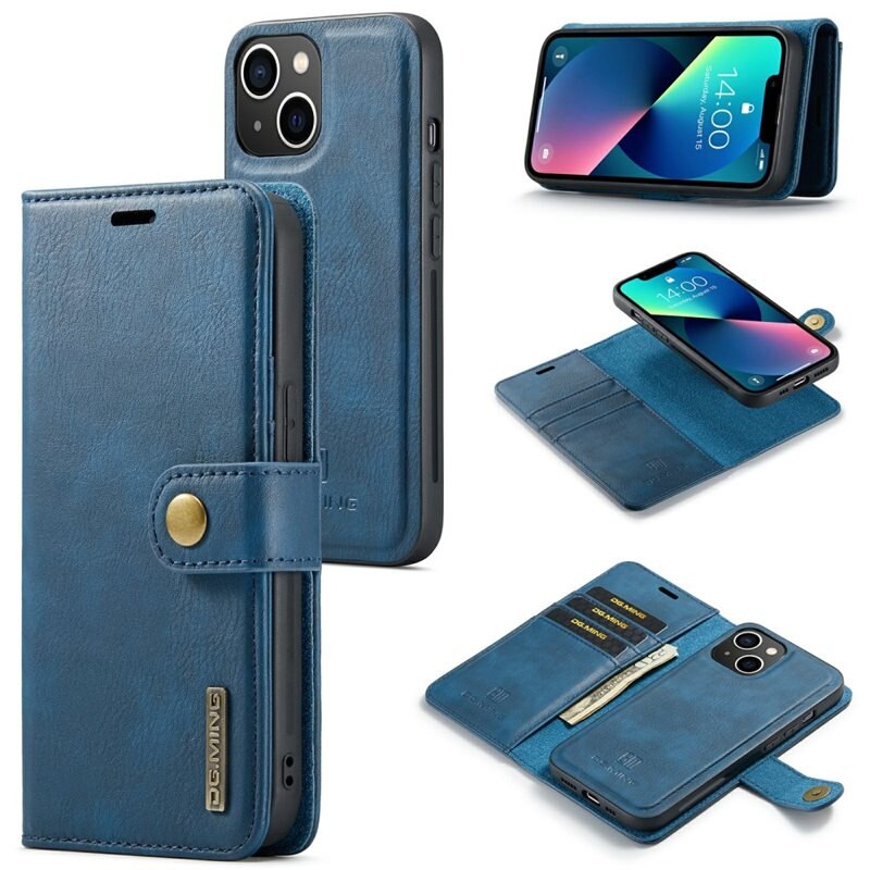 DG.MING magnetfodral iPhone 15 Blå - Stilrent läderfodral med avtagbart magnetiskt skal