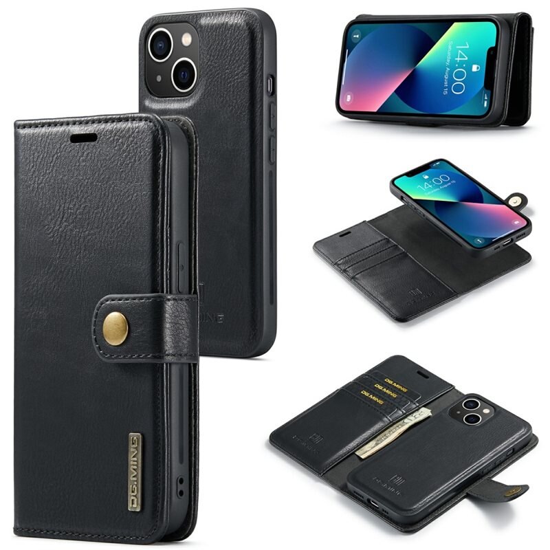 DG.MING magnetfodral iPhone 15 Plus Svart - Stilrent läderfodral med avtagbart magnetiskt skal