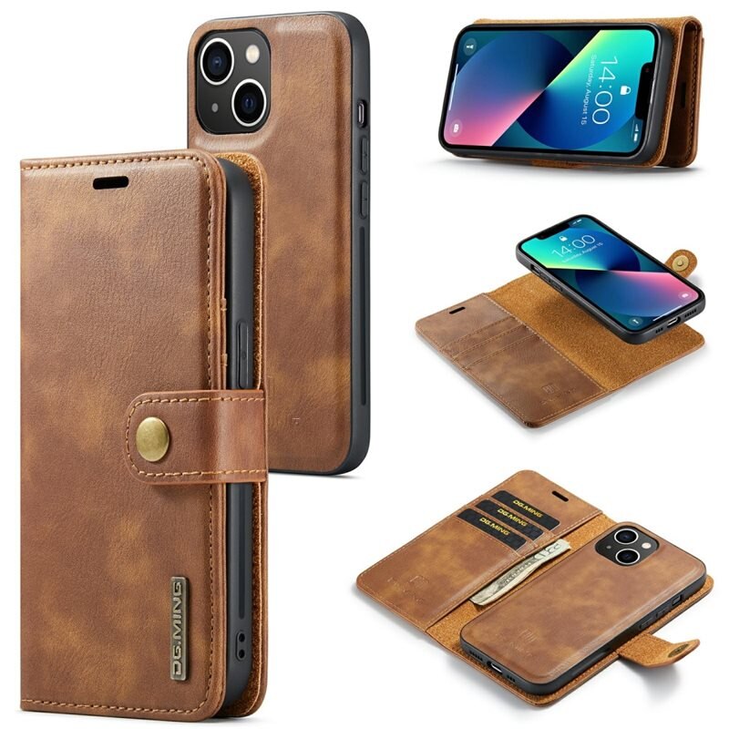 DG.MING magnetfodral iPhone 15 Plus Brun - Stilrent läderfodral med avtagbart magnetiskt skal