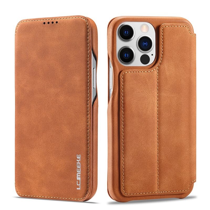 LC.IMEEKE Slim Plånboksfodral iPhone 15 Pro Brun - Slimmat mobilfodral med korthållare och sedelficka