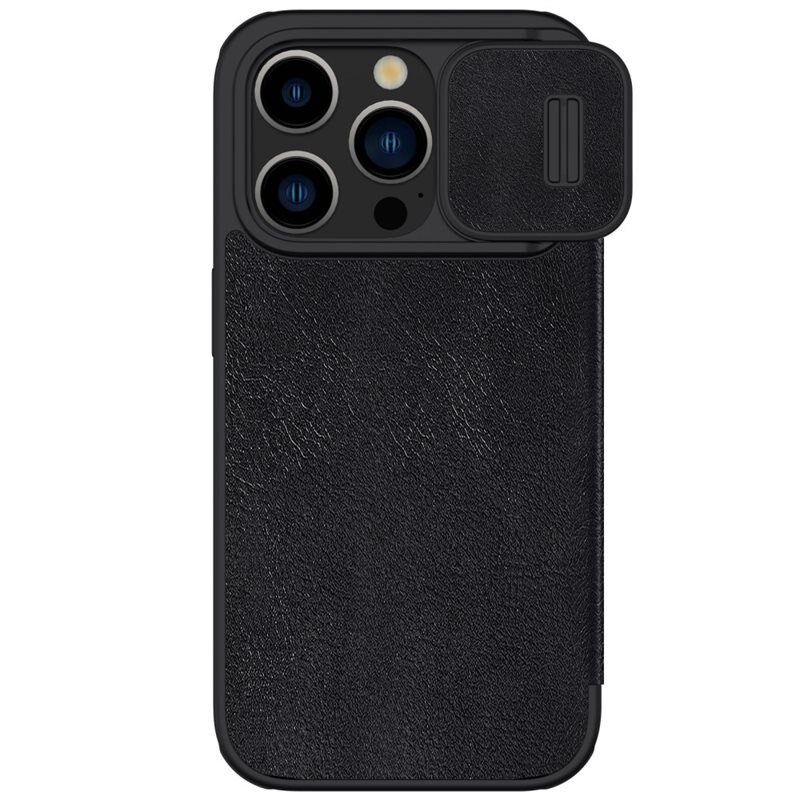 Nillkin Qin Pro CamShield iPhone 15 Pro Max Svart - Mobilfodral med kameraskydd
