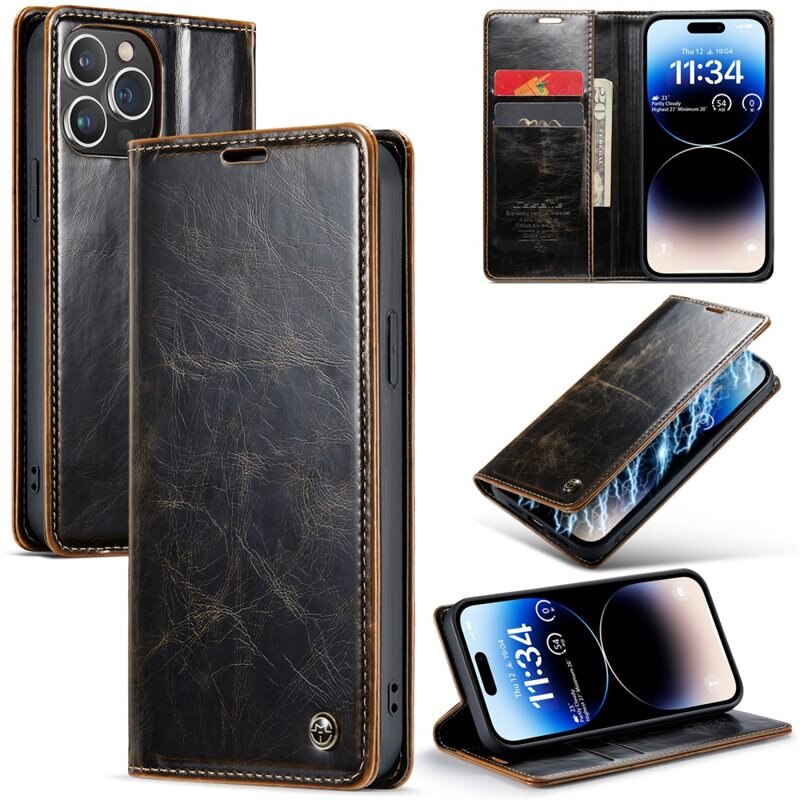 CaseMe Läderfodral iPhone 15 Pro brun - Plånboksfodral