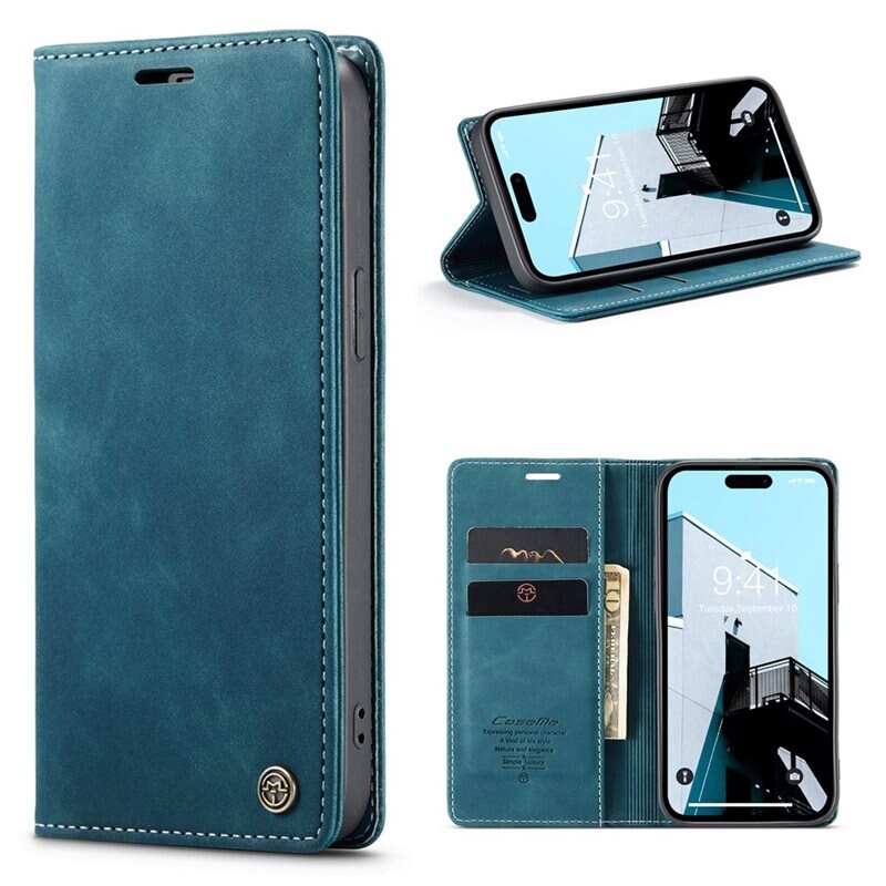 CaseMe Slim Plånboksfodral iPhone 15 Pro Max Blå - Tunt mobilfodral med plånbok