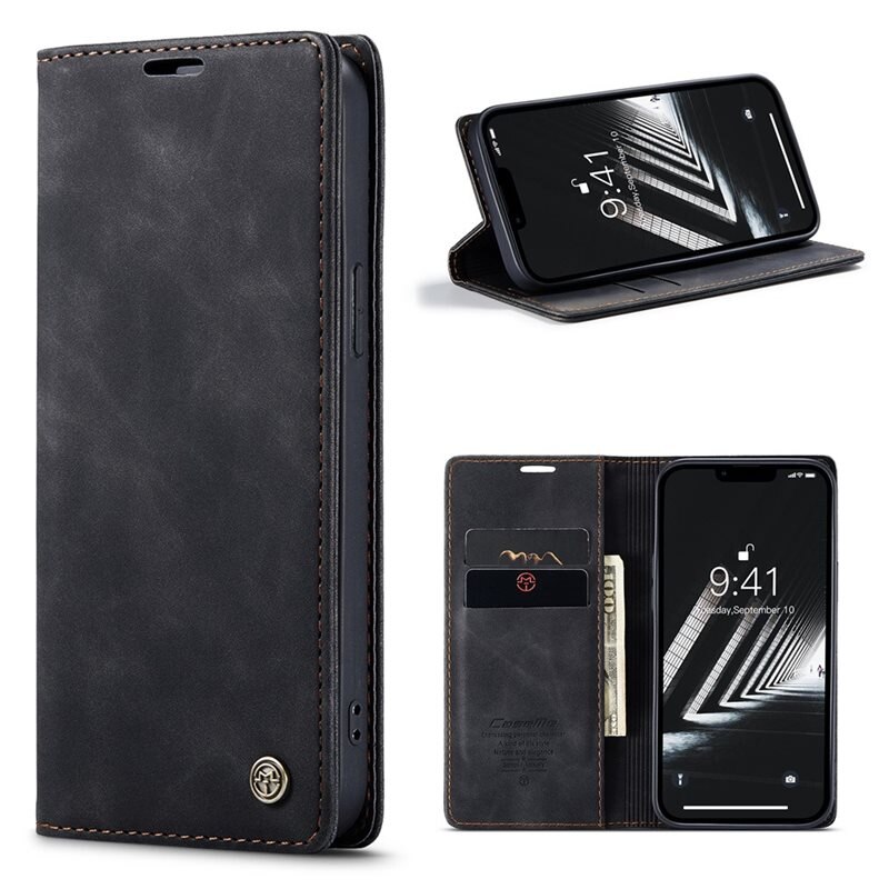 CaseMe Slim Plånboksfodral iPhone 15 Plus Svart - Tunt mobilfodral med plånbok