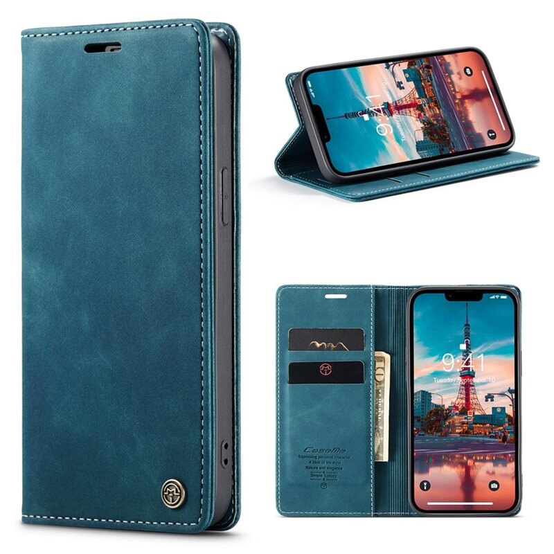 CaseMe Slim Plånboksfodral iPhone 15 Plus Blå - Tunt mobilfodral med plånbok