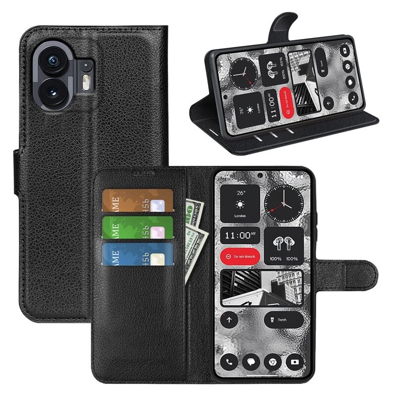 Mobilfodral Nothing Phone 2 Svart - Praktiskt plånboksfodral med plats för sedlar och kort