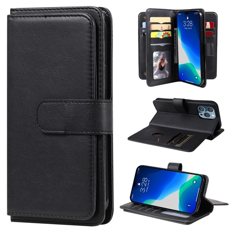 Mobilfodral Multi-slot iPhone 15 Pro svart - Plånboksfodral med många kortfack