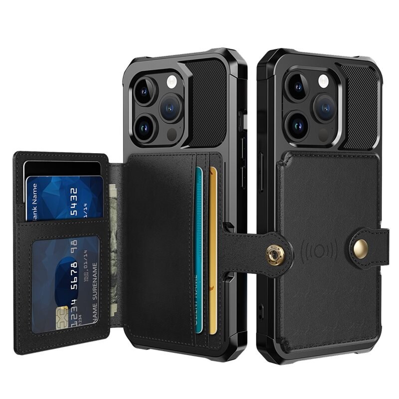 Tough Multi-slot Skal iPhone 15 Pro Svart - Mobilskal med praktisk plånboksfunktion - Sedelficka - Korthållare