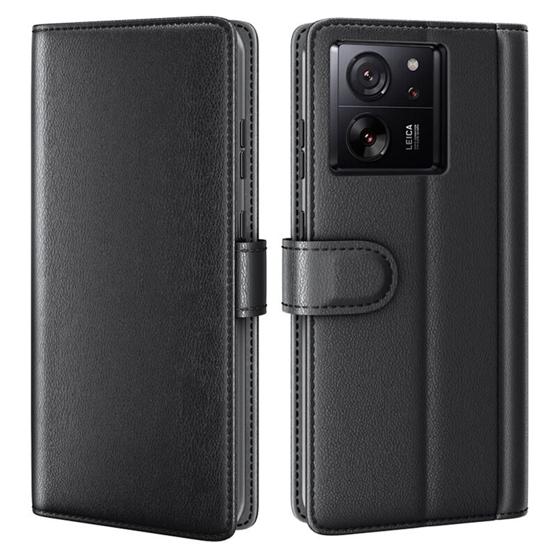 Äkta Läderfodral Xiaomi Redmi Note 13 Pro Plus Svart - Stilrent plånboksfodral med plats för sedlar och kort