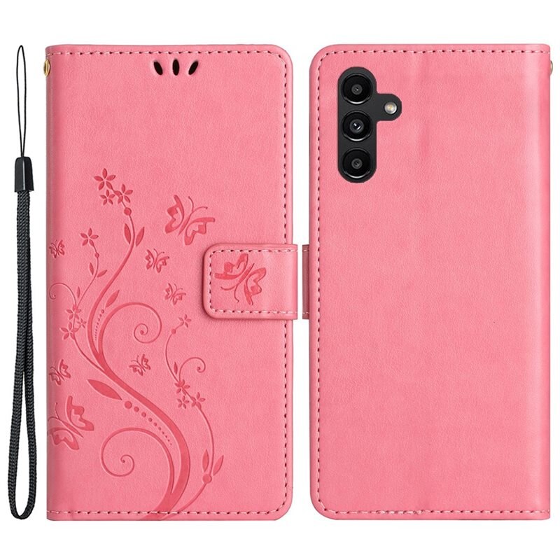 Läderfodral Fjärilar Samsung Galaxy A25 Rosa - Fint plånboksfodral med mönster