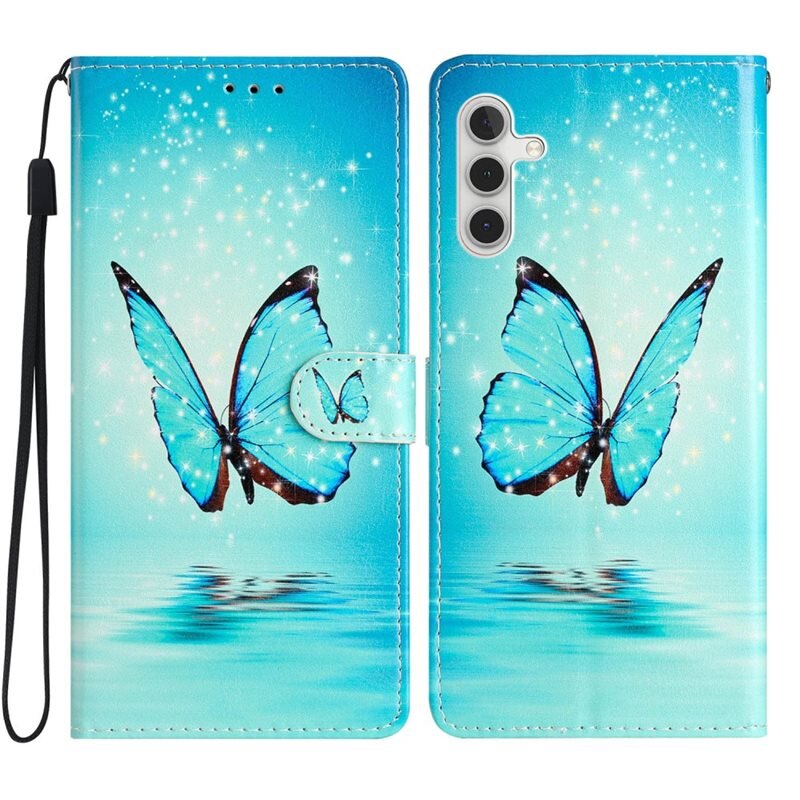 Mobilfodral Samsung Galaxy A15 blå fjärilar - Plånboksfodral
