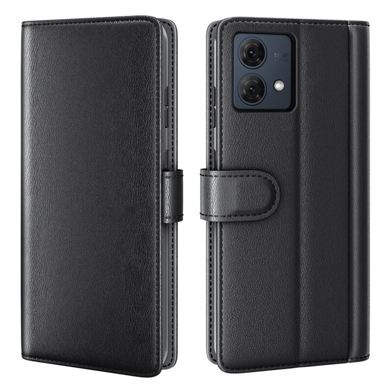 Äkta Läderfodral Motorola Moto G84 Svart - Stilrent plånboksfodral med plats för sedlar och kort