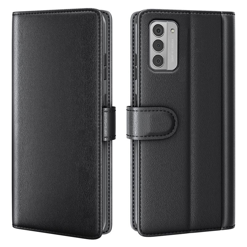 Äkta Läderfodral Nokia G42 Svart - Stilrent plånboksfodral med plats för sedlar och kort