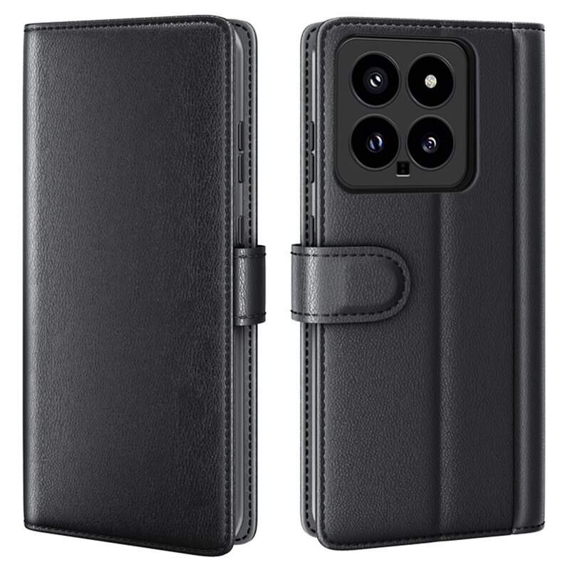 Äkta Läderfodral Xiaomi 14 Svart - Stilrent plånboksfodral med plats för sedlar och kort