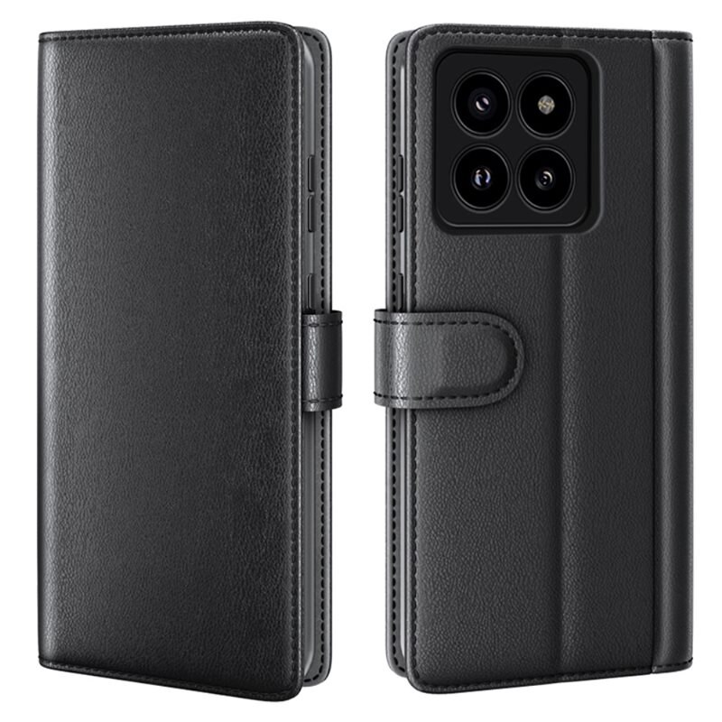 Äkta Läderfodral Xiaomi 14 Pro Svart - Stilrent plånboksfodral med plats för sedlar och kort