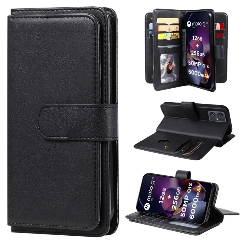 Mobilfodral Multi-slot Motorola Moto G54 svart - Plånboksfodral med många kortfack