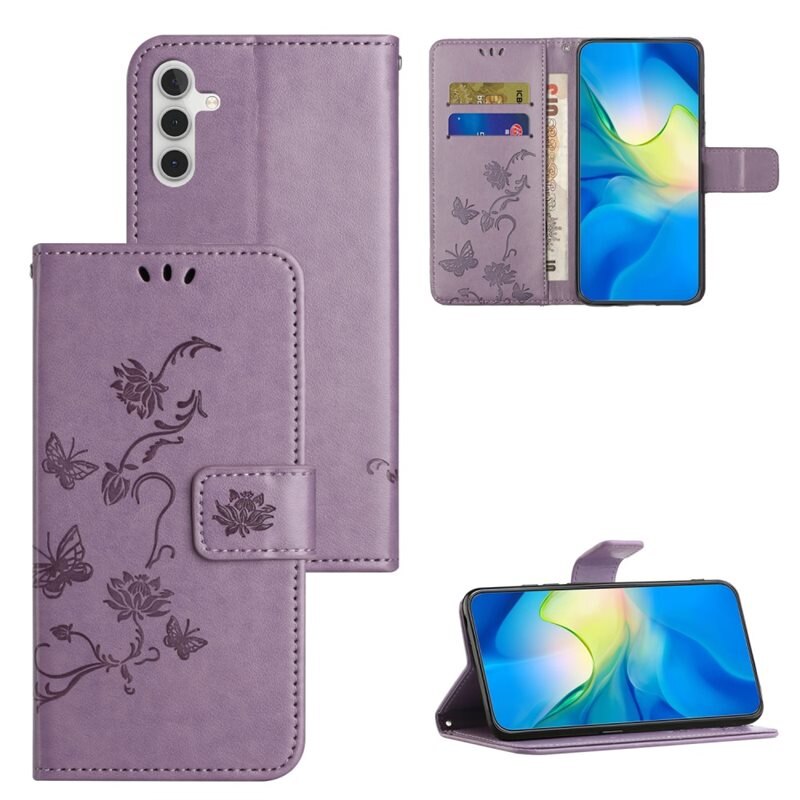 Läderfodral Fjärilar Samsung Galaxy A35 Lila - Fint plånboksfodral med mönster
